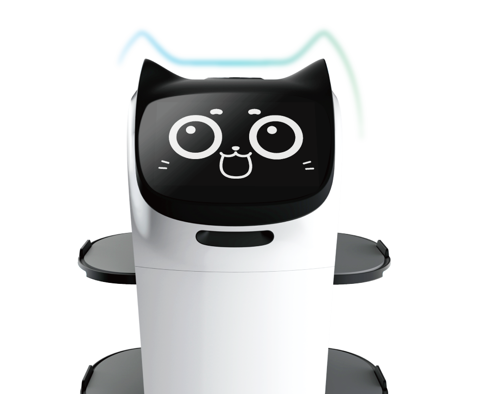 BellaBot making a glowing expression.